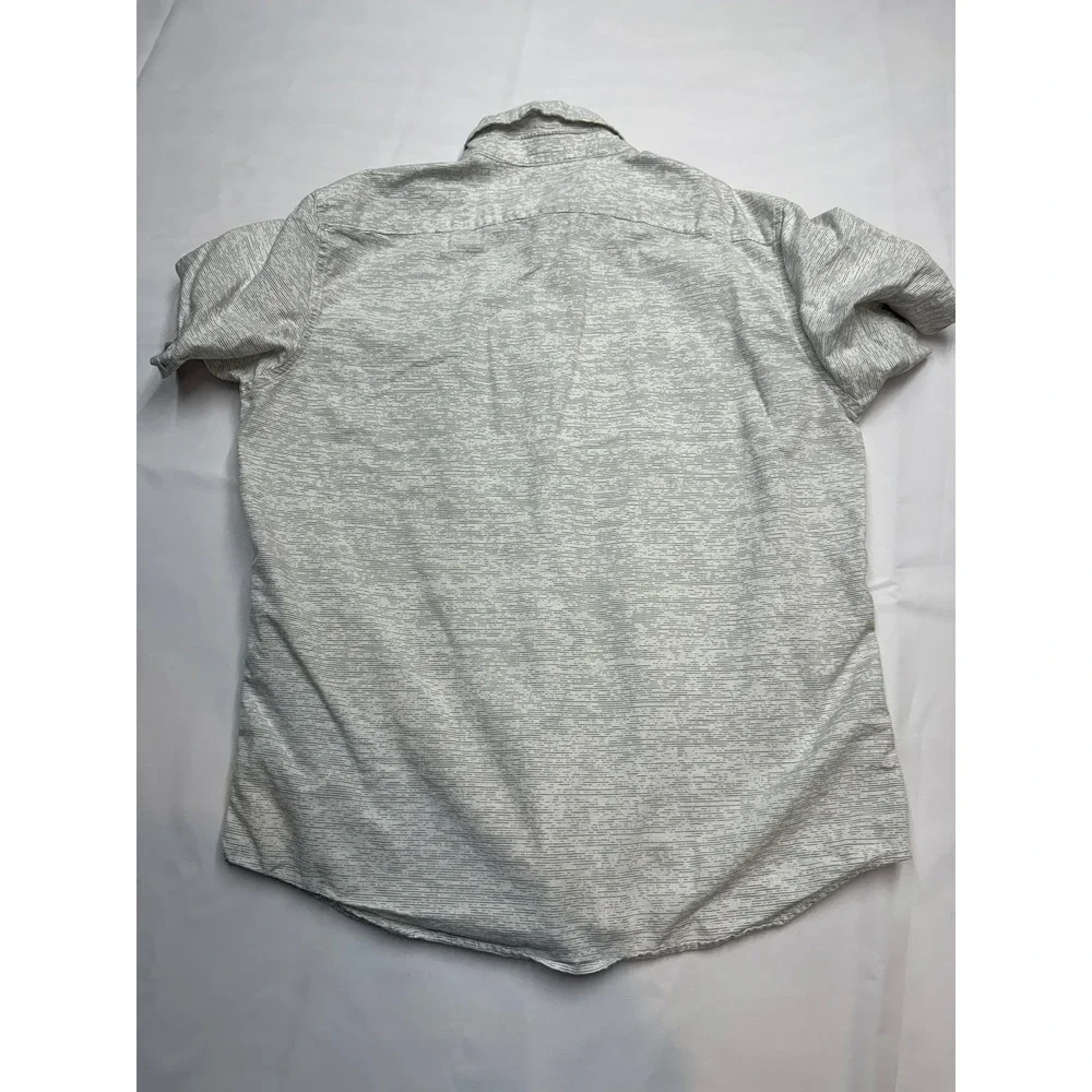 BANANA REPUBLIC Mens Slim Fit Gray White Patterned Short Sleeve Button UP Shirt